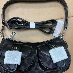 CQ184 Coach Black Ashton Baguette Signature Denim Shoulder Bag